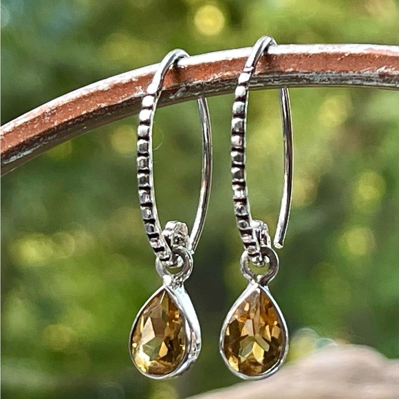 Stunning Golden Yellow Natural Citrine 925 Sterling Silver Drop Earrings - Picture 1 of 11